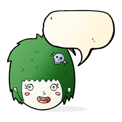 cartoon happy vampire girl face with speech bubble