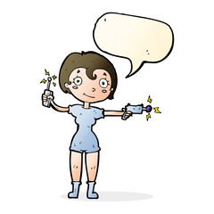 cartoon future space girl with speech bubble