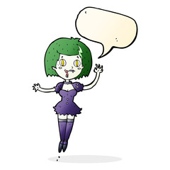 cartoon happy vampire girl with speech bubble