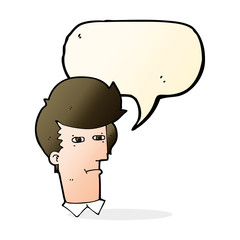 cartoon man narrowing eyes with speech bubble