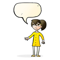 cartoon worried girl with speech bubble