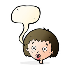 cartoon shocked woman with speech bubble
