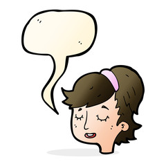 cartoon pretty female face with speech bubble