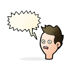cartoon shocked man with speech bubble