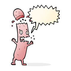 cartoon undercooked sausage with speech bubble