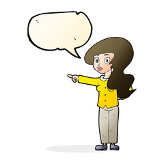 cartoon pretty woman pointing with speech bubble