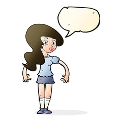 cartoon pretty woman with speech bubble