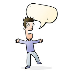 cartoon terrified man with speech bubble