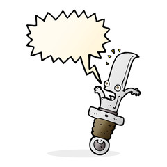 cartoon frightened knife with speech bubble