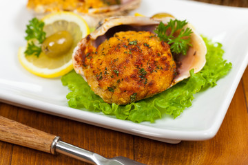 Baked Stuffed Clams. Selective focus.