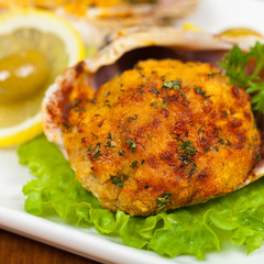 Baked Stuffed Clams. Selective focus.