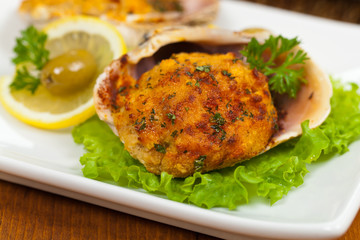 Baked Stuffed Clams. Selective focus.