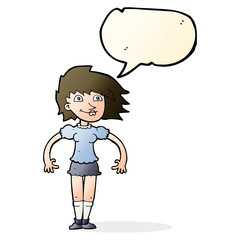 cartoon happy woman with speech bubble