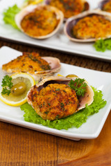 Baked Stuffed Clams. Selective focus.