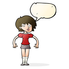 cartoon surprised woman with speech bubble