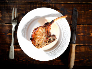Pork steak baked in a dish