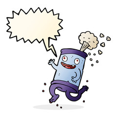 cartoon crazy soda can with speech bubble