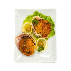 Stuffed Clams Isolated on white background. Selective focus.