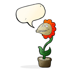 cartoon monster plant with speech bubble