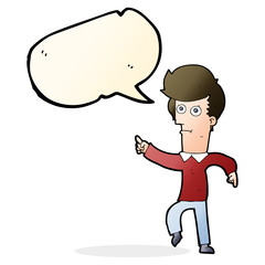 cartoon man pointing with speech bubble
