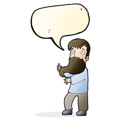 cartoon excited bearded man with speech bubble