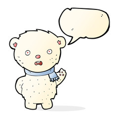 cartoon polar bear wearing scarf with speech bubble