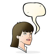 cartoon serious woman with speech bubble