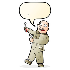 cartoon mechanic with speech bubble
