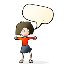 cartoon surprised woman with speech bubble