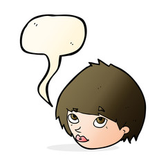cartoon female face looking up with speech bubble