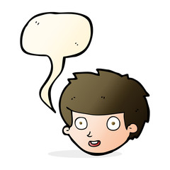 cartoon happy boy's face with speech bubble