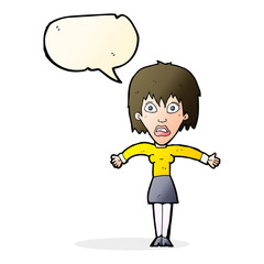 cartoon shocked woman with speech bubble