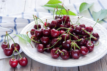 Cherries in a white dish