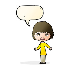 cartoon happy woman with speech bubble
