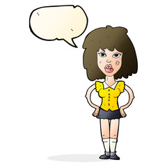 cartoon woman been in fight with speech bubble