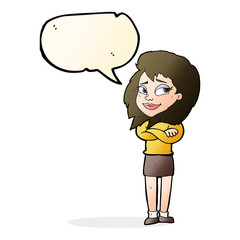 cartoon woman with crossed arms with speech bubble