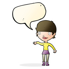 cartoon happy woman  with speech bubble