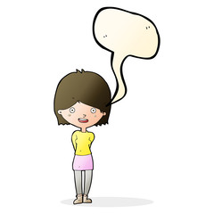 cartoon friendly woman with speech bubble