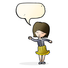 cartoon waving woman with speech bubble