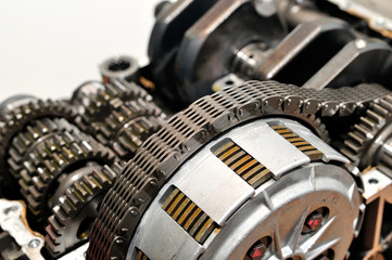 Drive chain over motorcycle clutch.