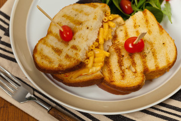 Macaroni and Cheese Sandwich. Selective focus.