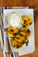 Leftover Mashed Potato Cakes With Spinach. Selective focus.