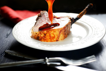 Pork steak baked in a dish
