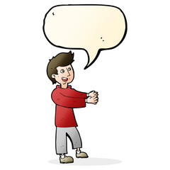 cartoon happy man with speech bubble