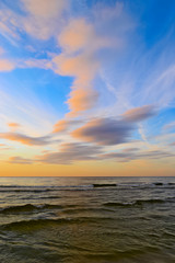 Stunning stratus cloud formations at sunset over the Baltic sea. Gdansk Bay, Pomerania, northern Poland.