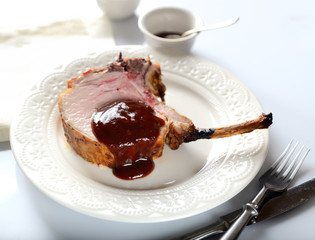 Pork steak baked in a dish
