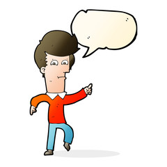 cartoon man pointing with speech bubble