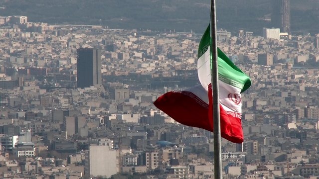 TEHRAN, IRAN JANUARY 2015: Iranian flag in the middle of Tehran city.