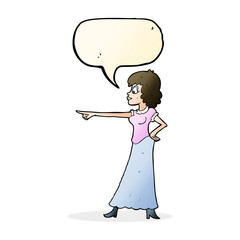 cartoon woman pointing finger with speech bubble
