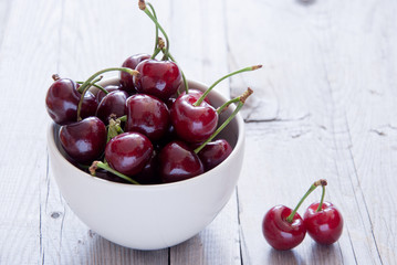 Cherries in a White Bowl